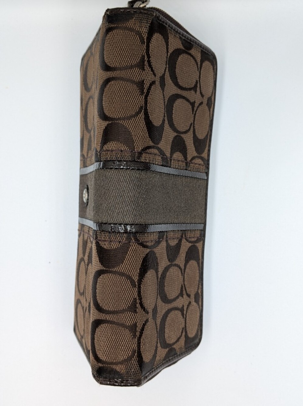 Coach Signature C Jacquard Canvas Patent Leather Zip Around Folding Wallet Dark - Picture 4 of 16